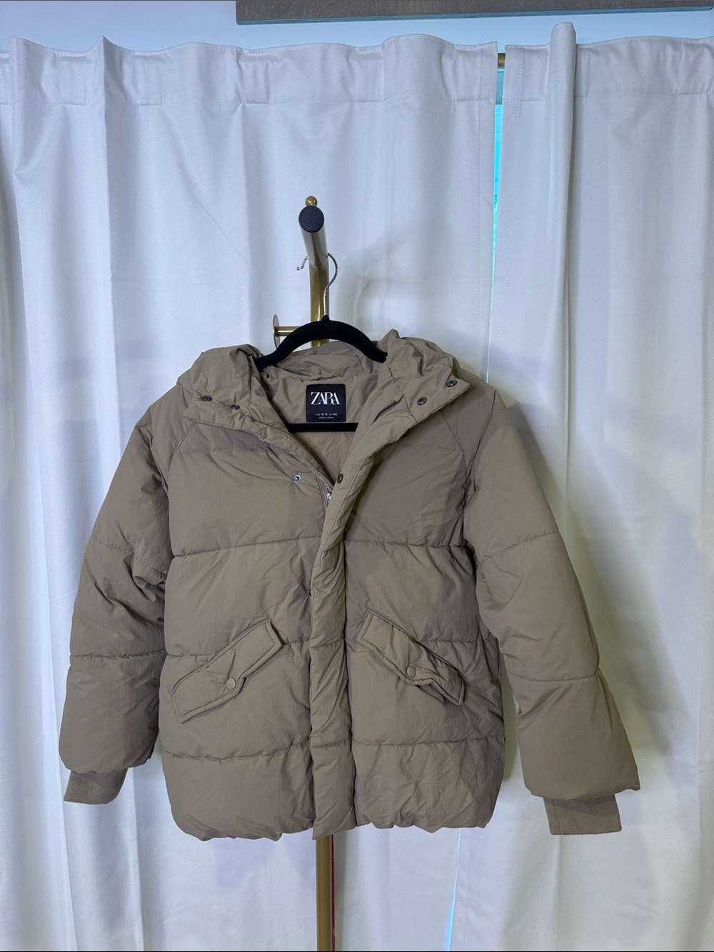 Zara Kids Beige Puffer Jacket with Hood 9/10